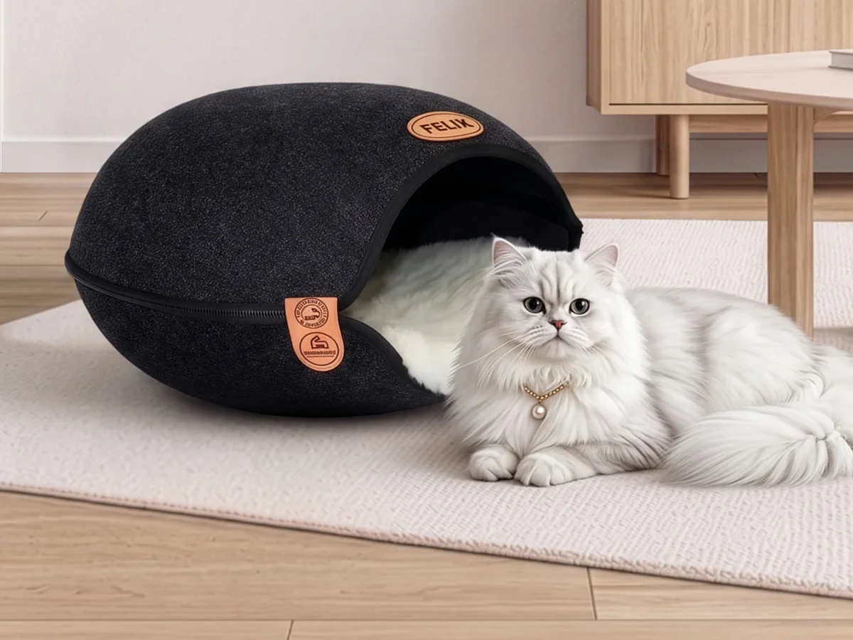 Kot przy zamkniętej kapsule Cat House